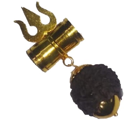 NAKSHATRA JUNCTION Metal Shiv Shakti Kawach Pendant with Natural Rudraksha/Brown and Gold Wooden Rudraksha Damru Locket Pendant Gold-plated Metal Pendant