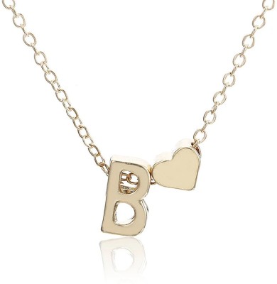 Maverick Niche Alphabet 'B' Initial Letter & Tiny Heart Pendant Locket Chain; Stylish and Gorgeous Double Pendant n Cute Heart; Necklace Gift For Girls Women On Birthday Anniversary Valentine Occasions Gold-plated Metal, Alloy Pendant Set