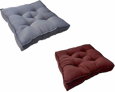 PUMPUM Border Chair pad 2 Pack Cotton Solid Chair Pad Pack of 2(Grey, Brown)