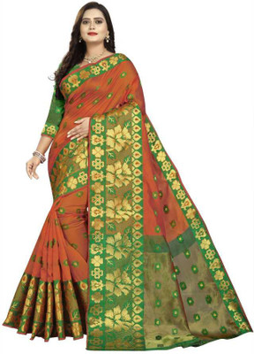 DAISY PETAL CREATION Woven Fashion Cotton Silk Saree(Orange)