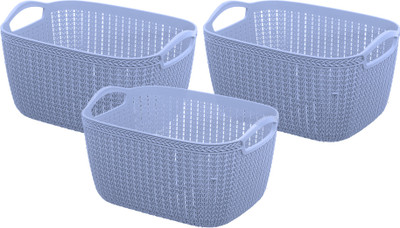 KUBER INDUSTRIES Plastic Unbreakable Plastic 3 Pieces Multipurpose Medium Size Flexible Storage Baskets / Fruit Vegetable Bathroom Stationary Home Basket with Handles (Grey) -CTKTC39067 Storage Basket(Pack of 3)