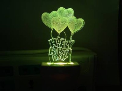 PR Prashant Acrylic Happy Birthday With Four Baloon Shape Magic Night Lamp 3D Beautiful Illumination Automatic on/Off Smart Sensor for Bedroom with 7 Color LED Changing Light Night Lamp  (12 cm, White) Night Lamp(12 cm, Multicolor)