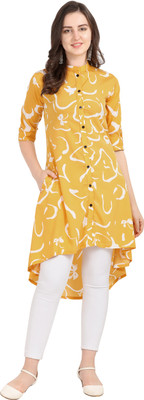 Serein Casual Half Sleeve Printed Women Yellow Top