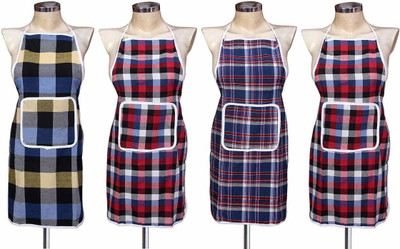 Cotton Home Use Apron - Free Size(Multicolor, Pack of 4)