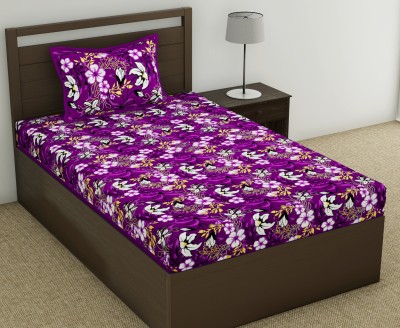 Varde 104 TC Cotton Single Floral Flat Bedsheet(Pack of 1, Purple)
