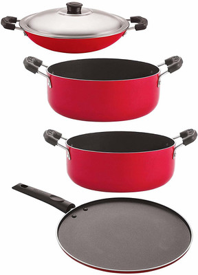 NIRLON Non-Stick Aluminium Cookware Set, 4-Pieces with Bakelite Handle Non-Stick Coated Cookware Set(PTFE (Non-stick), 4 - Piece)