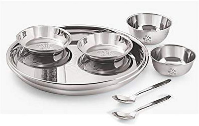 NEELAM Pack of 8 Stainless Steel Laser Etching Dinner Set Dinner Set(Silver)