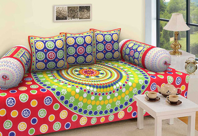 24x7 Home Store Cotton Polka Diwan Set(Multicolor)