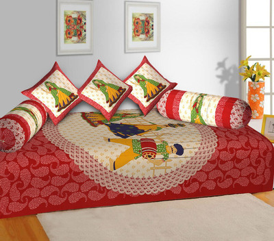 24x7 Home Store Cotton Abstract Diwan Set(Multicolor)
