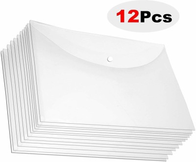 Speny Polypropylene 12 Pcs A4 Document Envelope Folder, Clear Transparent Thick Pp Storage Bags,Snap Button Organizer for Office Stationery(Set Of 12, Transparent)