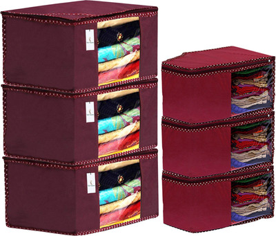Billion Designer Non Woven 3 Piece Saree Cover/Cloth Wardrobe Organizer And 3 Pieces Blouse Cover Combo Set (Maroon) -BILLION38398 BILLION038398(Maroon)