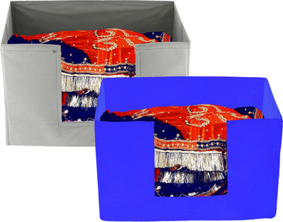 Billion Designer 2 Pieces Large Capacity Space Saver Closet, Stackable and Foldable Saree, Clothes Organiser For Wardrobe, Non-Woven Rectangle Cloth Saree Stacker Wardrobe Organizer (Grey & Royal Blue) -BILLION39412 BILLION039412(Grey & Royal Blue)