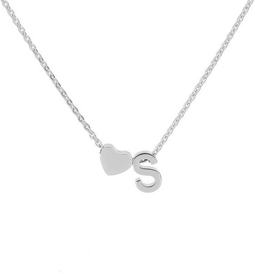 Maverick Niche Maverick Gorgeous Alphabet 'S' & Tiny Heart Pendant Locket Chain; Stylish Double Pendant Initial Letter n Cute Heart; Necklace Gift For Girls Women On Birthday Anniversary Valentine Occasions (Silver) Metal, Alloy