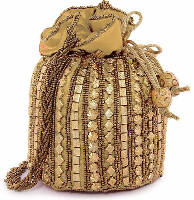 Fancy Walas Presents Designer Rajasthani Style Royal Clutch Silk Potli Batwa Bag with Beads Work Bridal Purse with Gota Patti Pottly Purse Women handbag Fancy Potli Bags Potli