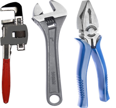 ACHRO Combo Pack of 3 Tool Kits Set for Home (Contains 8 Inch Adjustable Spanner, 8 Inch Combination Plier, 10 Inch Pipe Wrench) Hand Tool Kit(3 Tools)