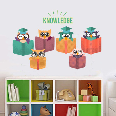 VCREATE DECOR 58 cm Books with six owl Removable Sticker(Pack of 1)