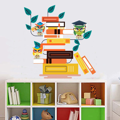 VCREATE DECOR 58 cm Books with owl Removable Sticker(Pack of 1)