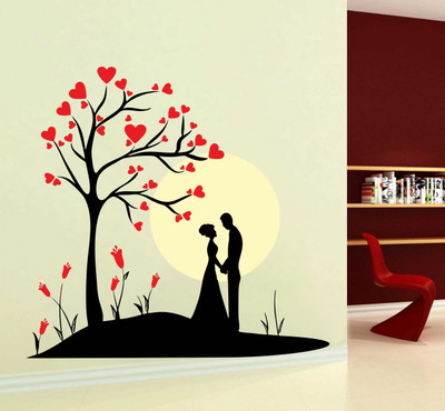 VCREATE DECOR 58 cm TREE AND LOVE COUPLE Removable Sticker(Pack of 1)