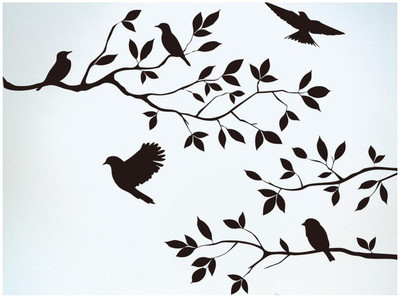 marvellous 80 cm m-tree&birdwalldecal Self Adhesive Sticker(Pack of 1)
