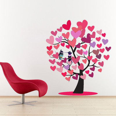 VCREATE DECOR 58 cm Tree with birds couples Removable Sticker(Pack of 1)