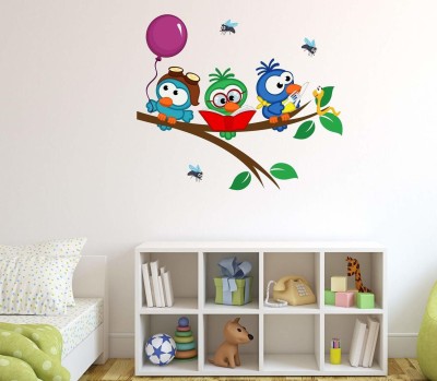 Asmi Collections 80 cm Cute Birds on a Tree Branch Self Adhesive Sticker(Pack of 1)