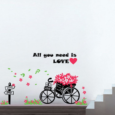 VCREATE DECOR 54 cm Bicycle with flower love design Removable Sticker(Pack of 1)