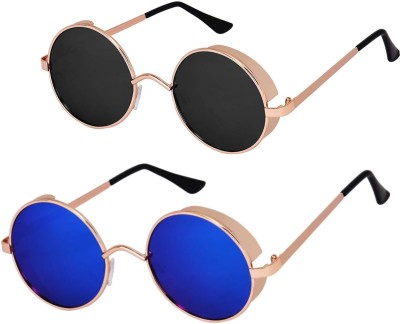Rich Club Round Sunglasses(For Men & Women, Black, Blue)