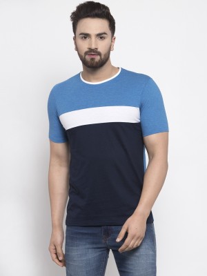 KALT Colorblock Men Round Neck Light Blue T-Shirt