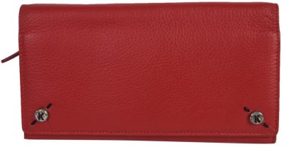 Leatherman Fashion Women Red Genuine Leather Wallet(13 Card Slots)