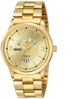 HMTI HM-9086 Gold Latest Design Original Gold Plated Day And Date Analog Watch  - For Men