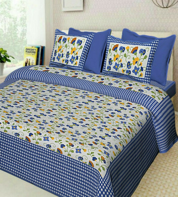 Fashion Point Cotton Double Flat 151 TC Floral Bedsheet(Pack of 1, Blue)
