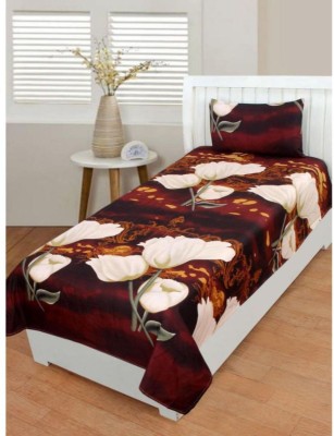 fine-x 152 TC Microfiber Single Floral Flat Bedsheet(Pack of 1, Brown)