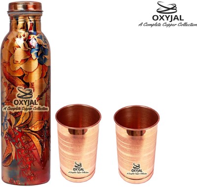 Oxyjal Pure 1000 ml bottle 2 250 ml Copper Glass For Drink Water Luxury Gift Set 1000 ml Bottle(Pack of 3, Brown, Copper)
