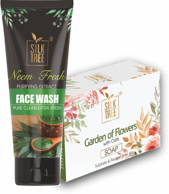SILKTREE Advanced Neem Fresh Face wash 65ML & Handmade Garden of flowers Soap 125G Combo- Set of 2(2 Items in the set)