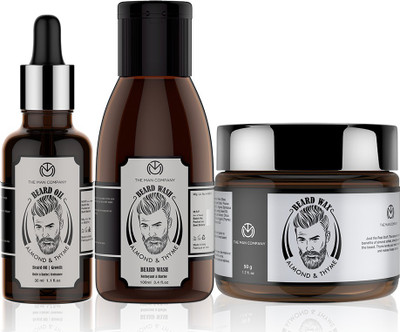 THE MAN COMPANY Awesome Beard Combo - Almond & Thyme (Beard Oil 30ml + Beard Wash 100ml + Beard Wax 50gm)(3 Items in the set)