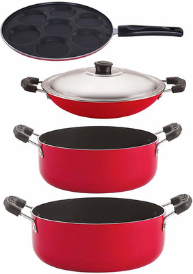 NIRLON 4 Piece Kitchenware Combo Item Set Non-Stick Coated Cookware Set(PTFE (Non-stick), Aluminium, 4 - Piece)
