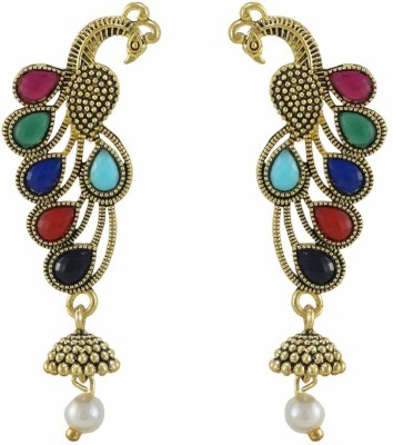 Happy Stoning Oxidised Multicolor Peacock Inspired Simple and Elegant Light Weight Earrings for women & Girls Zircon Brass Jhumki Earring