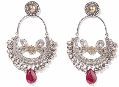 Gempro Gempro Gemstones Genuine Red Jade Peacock Traditional Oxidized Ethnic Chanbali Earrings for Women Jade Brass Drops & Danglers