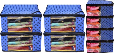 Billion Designer Polka Dots Design Non Woven 4 Piece Saree Cover/Cloth Wardrobe Organizer And 4 Pieces Blouse Cover Combo Set (Blue) -38430 038430(Blue)