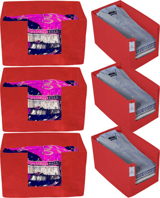 Billion Designer Non Woven 3 Piece Shirt Stacker And 3 Piece Foldable Rectangle Cloth Saree Stacker Cloth Wardrobe Organizer Wardrobe Organizer (Red) -BILLION38309 BILLION038309(Red)