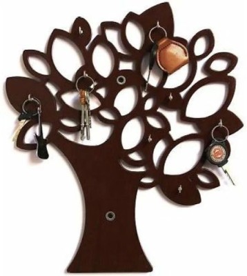 ONLINECRAFTS Wooden Wall mount wall hanging hook present key holder for tree design Wood Key Holder(8 Hooks, Brown)