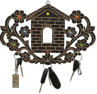 ONLINECRAFTS Decorative wooden wall key holder Wood Key Holder(5 Hooks, Brown)