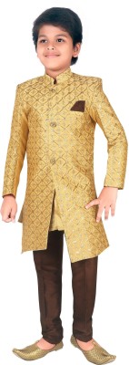 AHHAAAA Boys Casual Sherwani and Churidar Set(Gold Pack of 1)