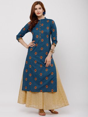 Vishudh Women Printed Straight Kurta(Blue)