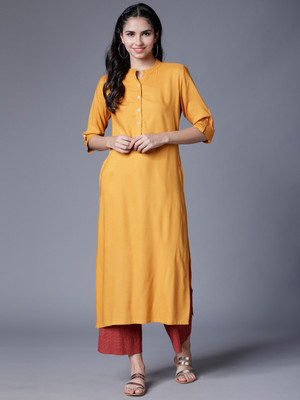 Vishudh Women Solid Straight Kurta(Yellow)