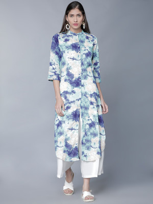 Vishudh Women Printed Frontslit Kurta(White)