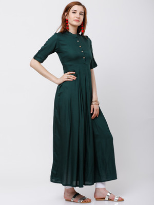 Vishudh Women Solid Anarkali Kurta(Dark Green)