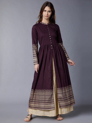 Vishudh Women Printed A-line Kurta(Purple)