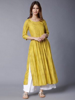 Vishudh Women Printed A-line Kurta(Yellow)