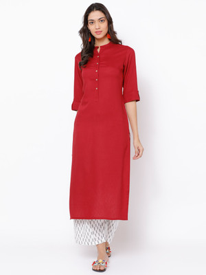 Vishudh Women Solid Straight Kurta(Maroon)
